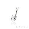 DOUBLE CZ HEART PRONG SET CZ 316L SURGICAL STEEL NON DANGLE BELLY RING